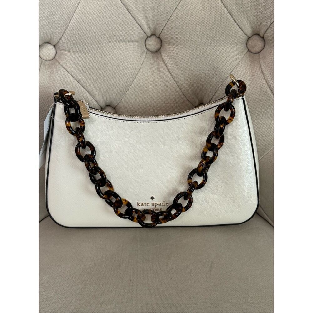 KATE SPADE | Ivory Shoulder Bag with Tortoiseshell Chain